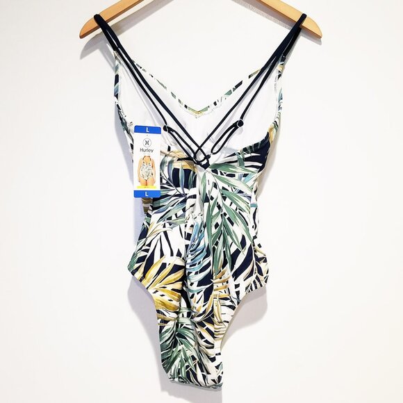 NEW Hurley Women's L One Piece Swimsuit Cayman Palms Tropical Leaf UPF 50+ Comfy - Picture 8 of 14